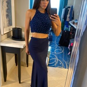 Sherri Hill Navy 2 piece gown